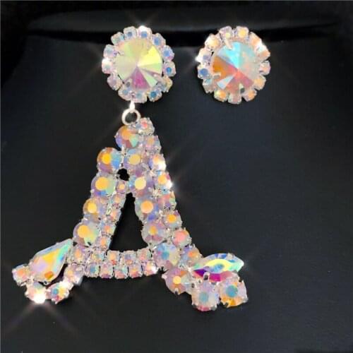 Fashion luxury new design letter earrings woman exquisite bling rhinestone crystal earrings bridal jewelry gift