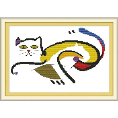 The frightened fat cat cross stitch kit aida 14ct 11ct count print canvas cross stitching needlework embroidery DIY handmade