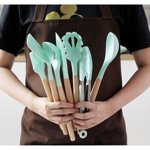 3PCS Cooking Utensils Set Non-stick Spatula Soup Spoon Tongs Oil brush Wooden Handle Kitchen Tools Set Gifts for Mother