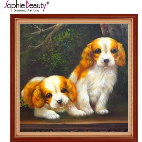 2018 New Real Round Needlework Diy Resin 5d Diamond Cross Stitch Paintingkit Full Embroidery Two Dogs Lover Pattern Mosaic