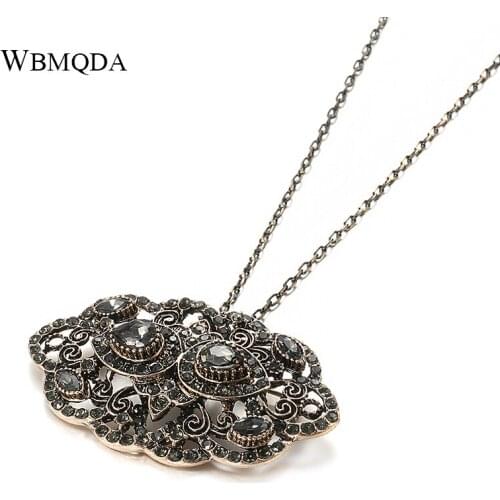 Wbmqda 2020 New Arrival Women Grey Crystal Flower Necklace Antique Gold Big Pendant Necklace Vintage Wedding Jewelry Luxury Gift