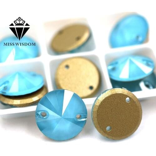 New arrival flatback glass sew on rhinestones double hole Round shape Sea Blue Mocha crystal rhinestone diy clothing accessories