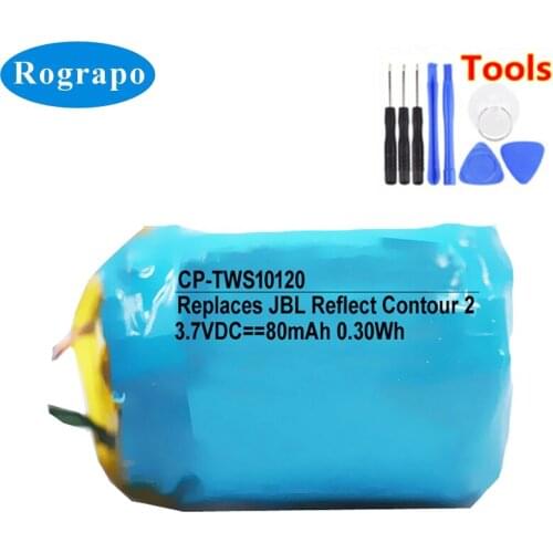 New Battery For JBL Reflect Contour 2, Monster iSport ACHIEVE Accumulator 3.7V 80mAh Replacement Batterie 2-wire +tools