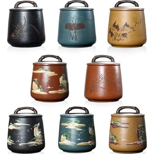 One Pound of Tea Container Tea Storage Tea Pot Kung Fu Tea Set Pickle Jar Kitchen Accessories Purple Clay Tea Can