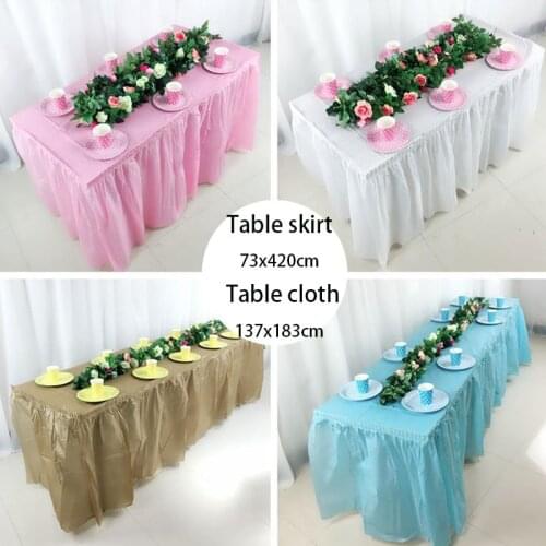 73x420cm Disposable Table Skirt Plastic PEVA Table Skirts Cover for Birthday Banquet Party Wedding Festival Home Decoration