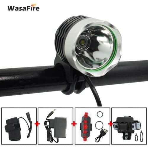 8000 Lumen T6 LED Bicycle Front Light Headlamp Cycling Headlight with Battery Pack + Charger + Headband Bike Rear Tail Lights