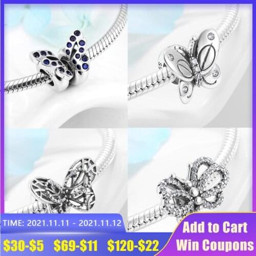 Hollow Butterfly Fairy 925 Sterling Silver Clear CZ Spacer Stopper Beads Jewelry Making Fit Original AGATA Charm Bracelets DIY