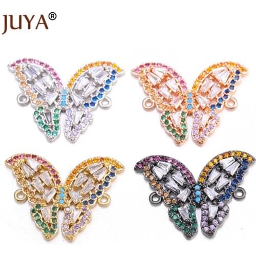 Supplies For Jewelry Shining Color Zircon Rhinestone Luxury Butterfly Charm Connectors For Handmade DIY Jewelry Making Craft