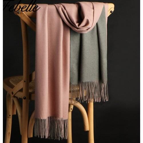 Febelle Winter Women Cashmere Scarf Solid Soft Pashmina Shawls Wrap Blanket Bandana Female Scarves