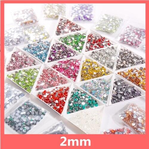 Resin Rhinestone 2mm 2000Pcs Crystal Clear AB Nail Round Rhinestones For Clothes Nails 3D Nail Art Decoration
