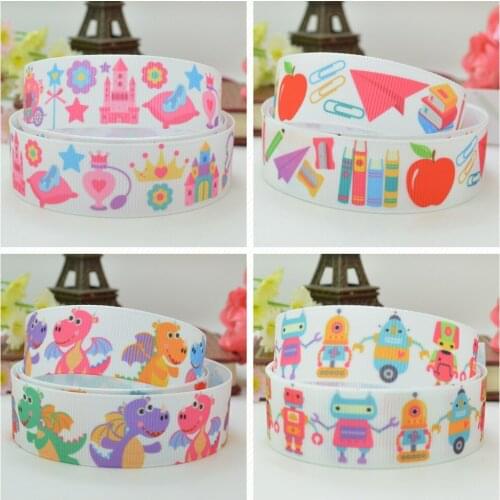 SUPWRF 16 22mm 38 50 75mm Robot plane dinosaur Printed grosgrain ribbon hair bow DIY hair accessories decoration 50 Yards B0929