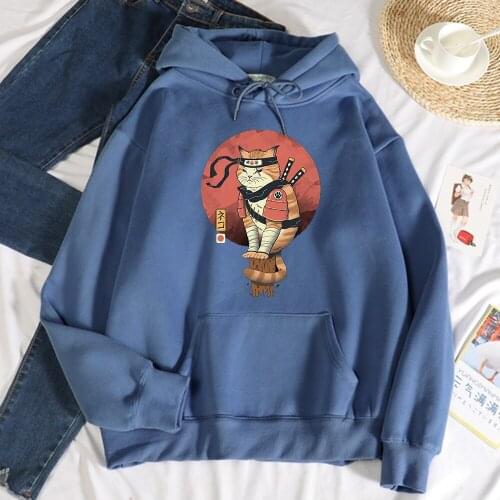 Ukiyoe Firefox Cartoons Print Womens Hoody Autumn Fleece Clothes Simplicity Loose Streetwear Pullover Pocket Fashion Hoody Women