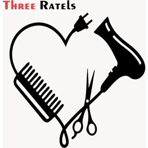 Three Ratels FD432 Hair Stylist Heart Comb Scissor Dryer Vinyl Motorcycle Car sticker Wall Decal