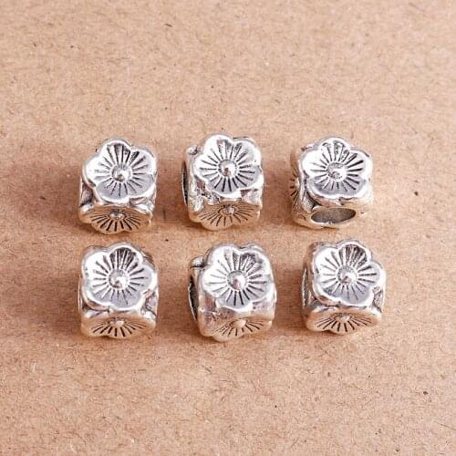 15pcs Vintage Silver Color Flower Charms Beads for Jewelry Making Big Hole Loose Spacer Beads for DIY Handmade Bracelets Crafts