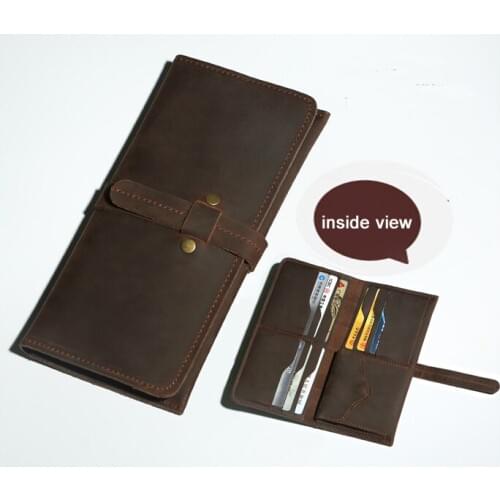 Vintage Crazy horse Genuine Leather Wallet Long style men clutch Bag leather men wallet male purse money bag coin bag Brown