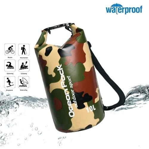 2L/5L/10L/15L/20L/30L Ocean Pack Waterproof Bag Dry Sack Outdoor Camouflage PVC Bags for Sport Swimming Camping Fishing Rafting