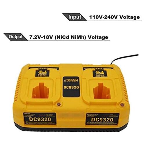 DC9320 Dual port Charger for Dewalt 7.2V-18V Ni-Cd Ni-Mh Battery Dc9096 Dc9098 Dc9099 Dc9091 Dc9071 De9057 Dw9096 Dw9094 DE9091