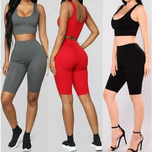 Women Gym Fitness Sportwear Summer Clothes Two Piece Set Outfits Crop Tops and Biker Shorts Set Summer Matching Sets