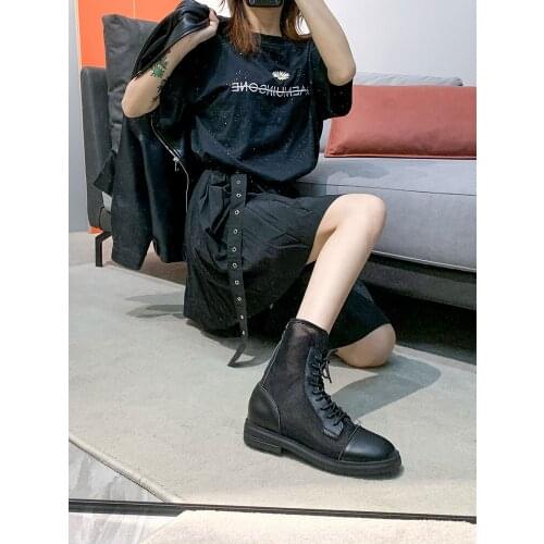 Boots female 2020 autumn new mesh breathable handsome street shooting casual mid-boots