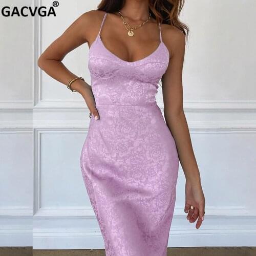 GACVGA Satin Print Sexy Bodycon Midi Dress For Women 2021 Summer Autumn Streetwear Bandage Casual Party Dresses Vestidos Traf
