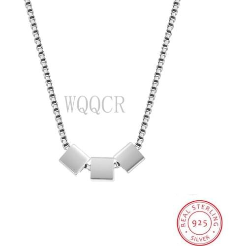 Hot Sale 100% 925 Sterling Silver French Three Small Square Pendant Necklace Ladies Fashion Shiny Clavicle Chain Jewelry