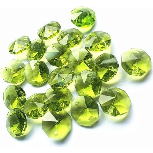100pcs Olive Color Fancy 14mm Crystal Octagon Chandelier Accessories in Two holes (Free Rings) Diy Glass Strand Garland Beads