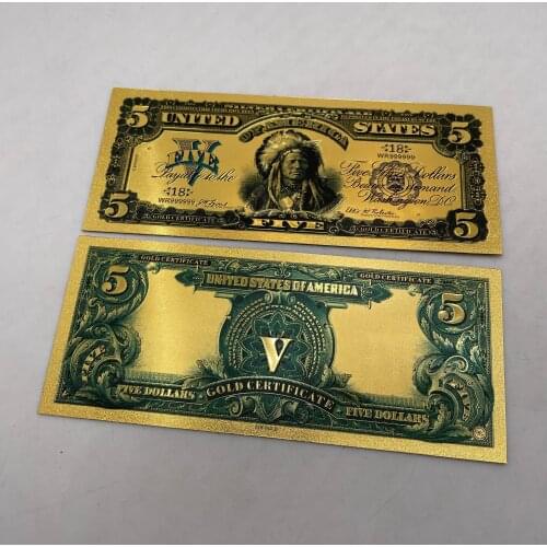 1899 Year USA USD Money 24k Gold Banknote Five USD Colorful Bills Plated Fake Money 5 Dollars Collections Banknotes