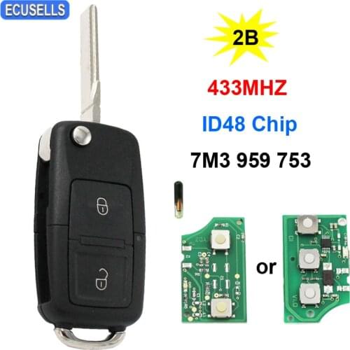 2 Button Folding Flip Remote Car Key with Blank Blade + ID48 Chip 7M3 959 753 For VW For Volkswagen Sharan Model (2004+) 433MHZ