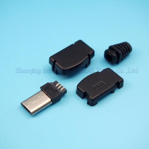 30sets/lot DIY 4 IN 1 lengthened 8.8mm male plug 90 degree elbow Micro 5p USB Male Plug with Plastic shell