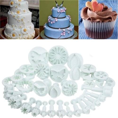 33pcs Fondant Cake Plunger Cutters Candy Sugarcraft Flower Cutter Mold DIY Biscuit Mold Butterfly Decorating Mold Bakeware Tools