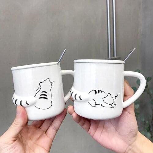 3D Stereo Cat Mug with Lid Steel Spoon Coffee Milk Tea Mugs Breakfast Cup Drinkware Novelty Gifts