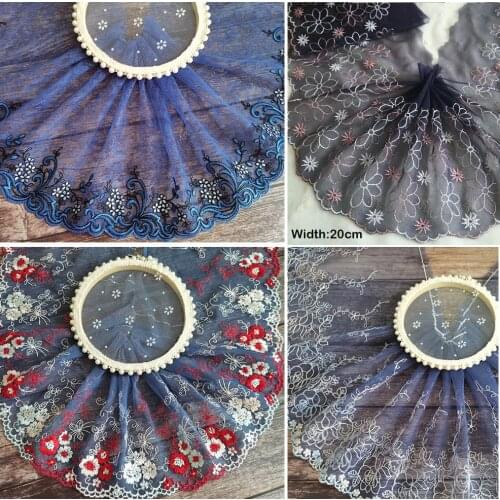 5Yards Blue High Quality Flowers Embroidery Lace Fabric Mesh Ribbon Tulle Guipure Cord Lace Sewing DIY Doll Cloth 243