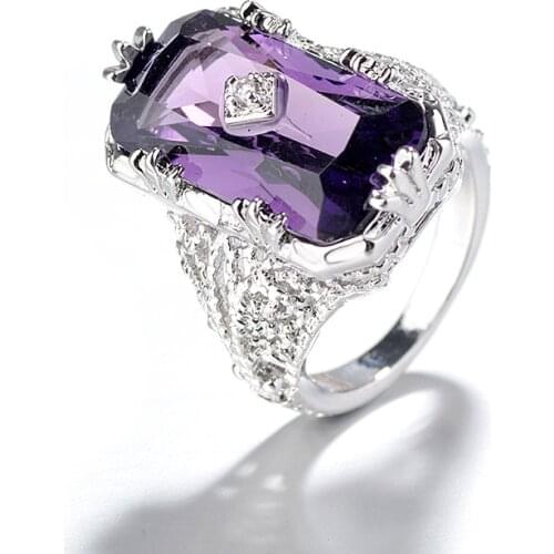 925 Silver Sterling Rectangle Ring 1.1ct Purple Natural Amethyst Gemstone Jewelry Bizuteria Fine Gemstone Diamond Jewelry Women