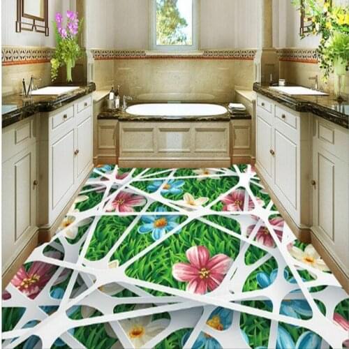 Beibehang Large custom flooring stickers vector flowers grassland 3D bathroom floor floor decoration living room