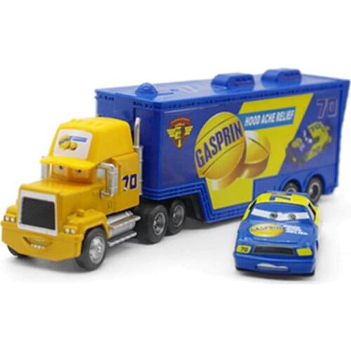 Disney Pixar Cars Lightning McQueen 2pcs No.70 GASPRIN Mack Truck & Racer Diecast Metal Alloy Model Figures Toys Cars For Kids