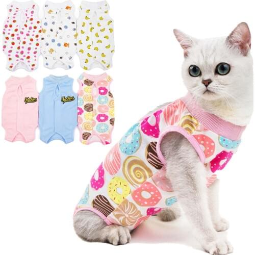 Breathable Cotton Physiological Cat Clothes Female Cat Sanitary Jumpsuits Prevent After Surgery Wear Anti Pet Licking Wounds 10E