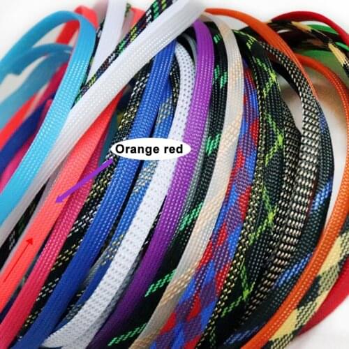 Orange Red 8-25mm Cable Sleeves Encrypted Snakeskin Mesh Wire Protecting Nylon Tight PET Expandable Braided Sleeves