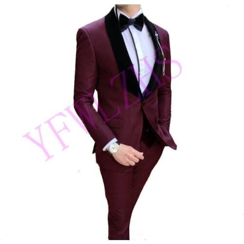 Handsome Groomsmen Shawl Lapel Groom Tuxedos Mens Wedding Dress Man Jacket Blazer Prom Dinner (Jacket+Pants+Tie+Vest) A219