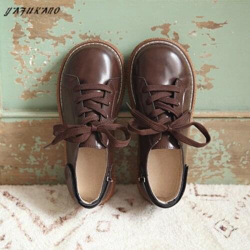 Literary Retro Big Head Doll Shoes Platform Small Leather Shoes Handmade Thick Bottom Casual Shoes Mori Girl Lace-Up Flat Shoes