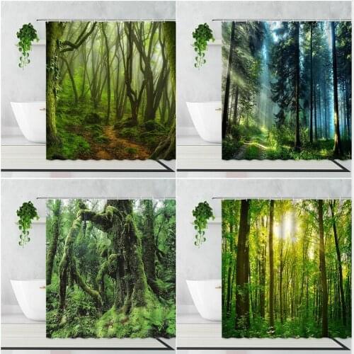 Summer Forest Natural Scenery Shower Curtain Tropical Rain Forest Landscape Bathroom Decoration Curtain Bathtub Screen With Hook