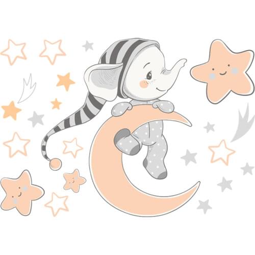 Little elephant in pajamas Wall Sticker for baby kids room bedroom background home decoration wallpaper cartoon animals Stickers