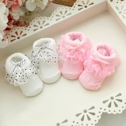 Cute Toddlers Infants Cotton Ankle Bow Socks Baby Girls Princess Lace Floral Shoes Socks for 0-6 Months Kids meias infantis