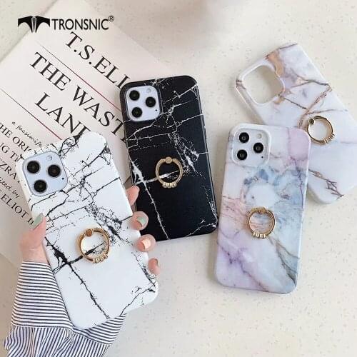 Marble Stand Phone Case for iPhone 12 11 Pro Max XR Xs Max Soft Luxury Diamond Ring Matte Blue Case for iPhone 6s 7 8 Plus Cover