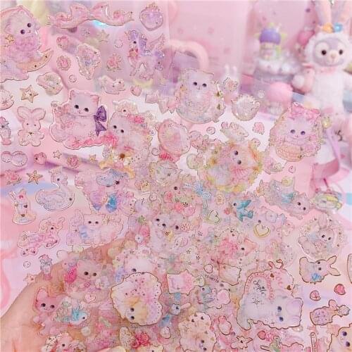 Cartoon Hot stamping Sticker Candy Cat Adhesive Plastic sticker diy Handmade Gift Card photo album Scrapbook diary decor