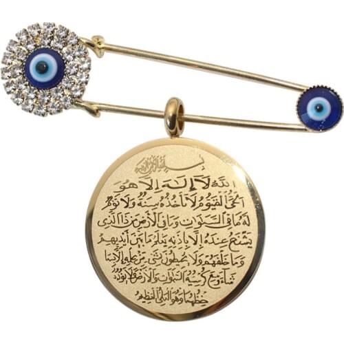 ZKD islam muslim Allah AYATUL KURSI evil eye Stainless Steel Scarf Hijab crystal Stainless Steel Pin brooch