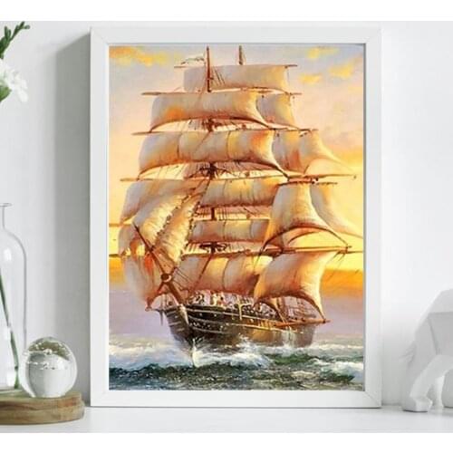 5D DIY Diamond Painting Sailboat Cross Stitch Kit Full Drill Square Embroidery Mosaic Art Picture of Rhinestones Home Decoration