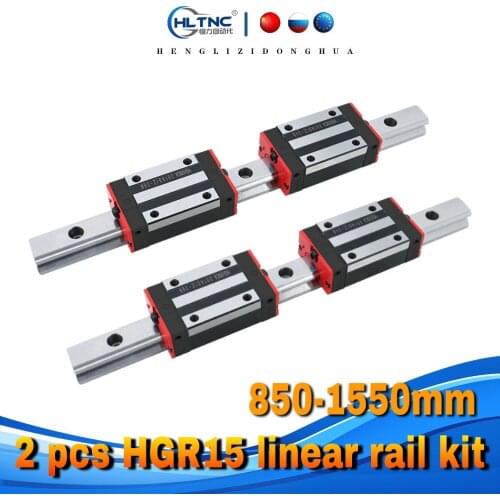 EU warehouse CNC guide 2 pcs HGR15 linear square rail 850-1550mm+ 4pcs slides carriages HGH15CA or HGW15CC for CNC parts