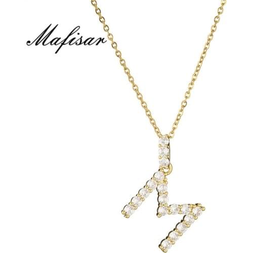 Mafisar Luxury AAA+ Cubic Zirconia Initial Letter Necklace For Women Gold Color Geometric A-Z Alphabet Necklace Wedding Jewelry