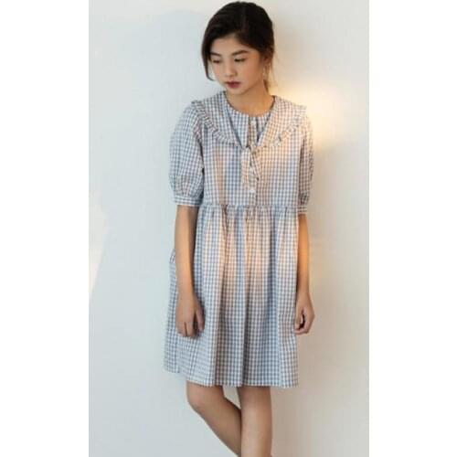 2021 Fashion Plaid Dress For Girls Summer Short Sleeve Knee Length Loose Hem Dresses Children Kids Casual Gowns Clothing