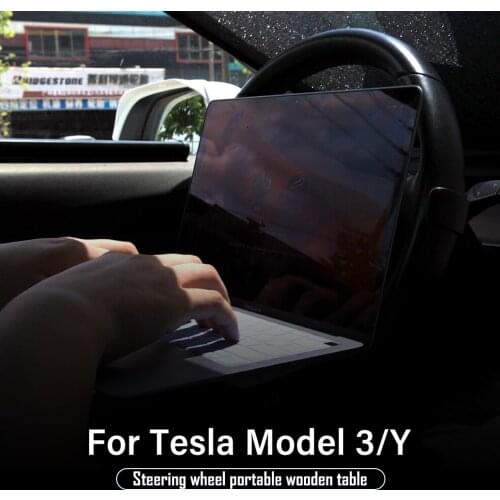 For Tesla Model 3 2021 Accessories Portable Food Tray Car Steering Wheel Portable Wooden Table For Tesla Model Y